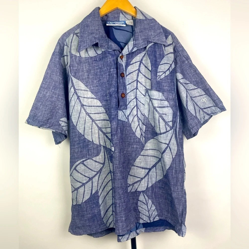 Vintage‎ OP Ocean Pacific Sunwear Blue Floral Short Sleeve Rare Polo Shirt